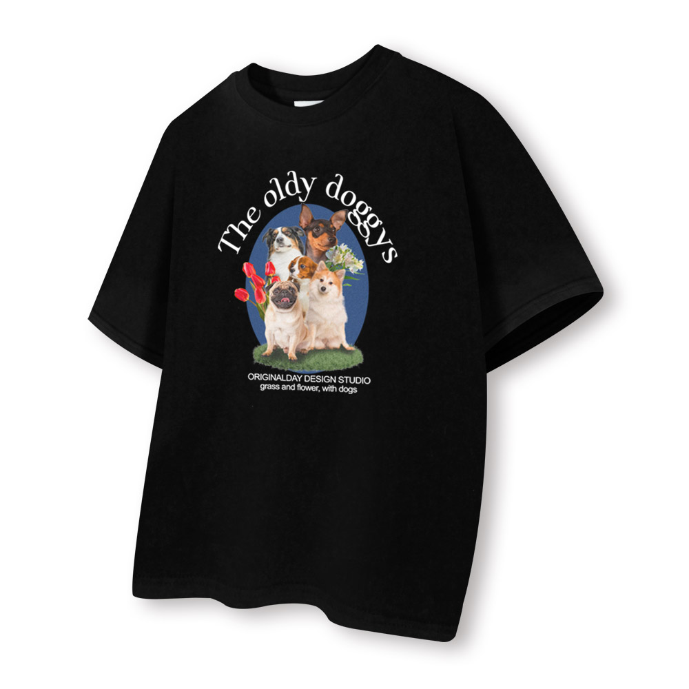 [국내생산/자체제작] 20수 반팔 티셔츠 루즈핏 남녀공용 빅사이즈 귀여운 강아지 프린팅