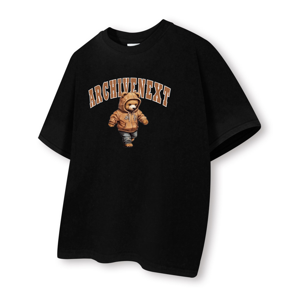 [국내생산/자체제작] 워킹베어 20수 반팔 티셔츠 루즈핏 남녀공용 빅사이즈 귀여운 곰돌이 프린팅