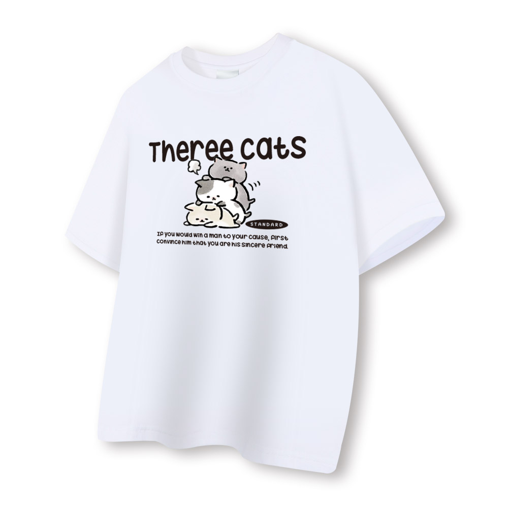 [국내생산/자체제작] 패밀리켓 반팔 티셔츠 루즈핏 빅사이즈 귀여운 고양이 프린팅