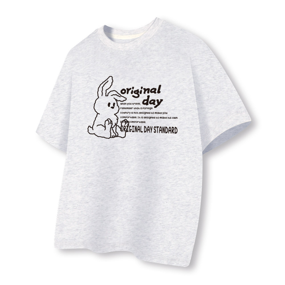 [국내생산/자체제작] 레빗데이 20수 반팔 티셔츠 루즈핏 남녀공용 빅사이즈 귀여운 토끼 프린팅