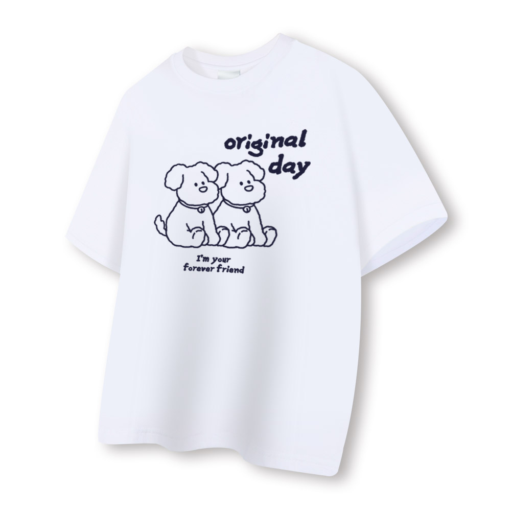 [국내생산/자체제작] 포에버프랜즈 반팔 티셔츠 루즈핏 남녀공용 빅사이즈 귀여운 강아지 프린팅