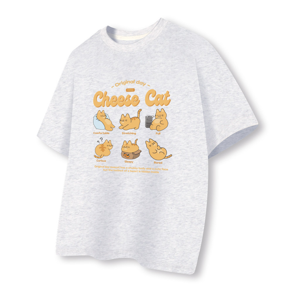 [국내생산/자체제작] 귀여운 치즈 고양이 반팔 티셔츠 루즈핏 남녀공용 빅사이즈